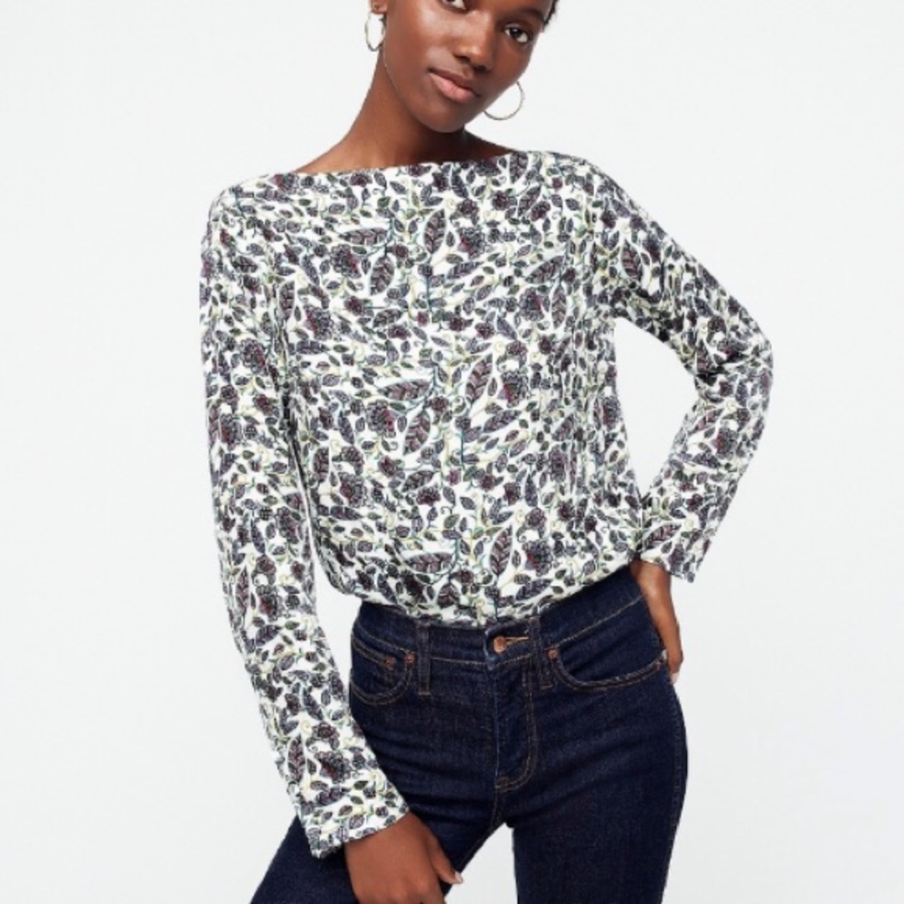 J. Crew Drapey Boatneck Top in Floral